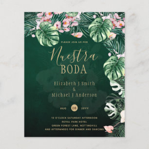 Flyer NUESTRA BODA Convite Floral Tropical Verde Rosa