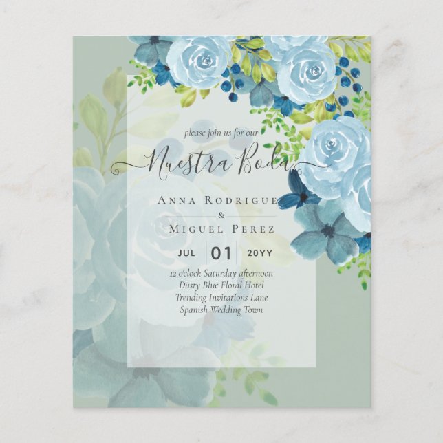Flyer NUESTRA BODA DROMY Blue Floral BUDG (Frente)