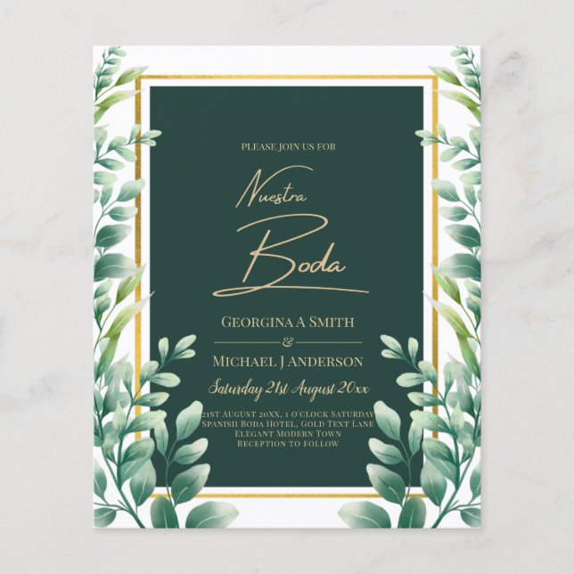 Flyer Nuestra Boda Invitación Greenery Dourada (Frente)