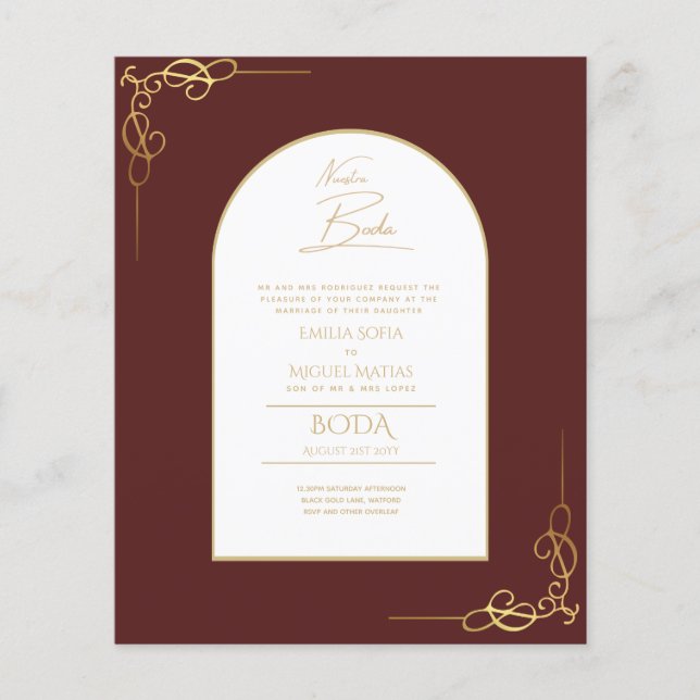 Flyer Nuestra Boda Orçamento Destaque Dourado Convite Bi (Frente)
