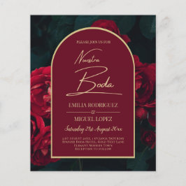 Flyer NUESTRA BODA Rosa vermelha Forest Green Winter INV