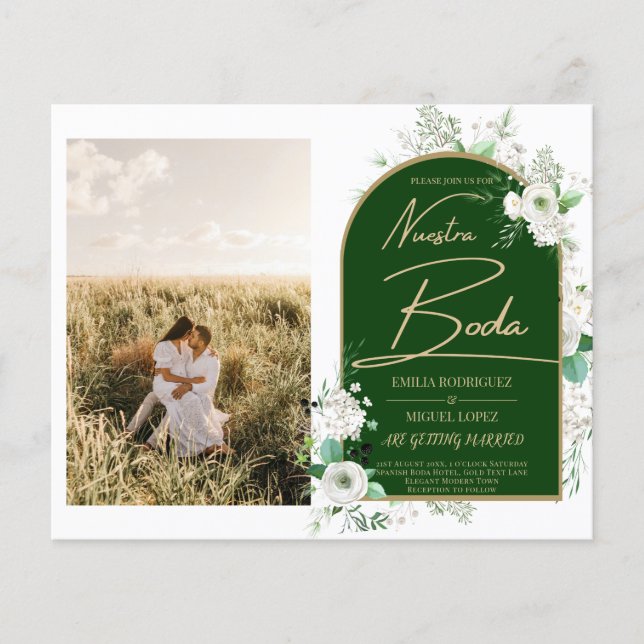 Flyer NUESTRA BODA White Roses Convite Fotográfico Espan (Frente)