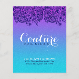 Flyer O laço roxo e azul de Paisley prega o estúdio