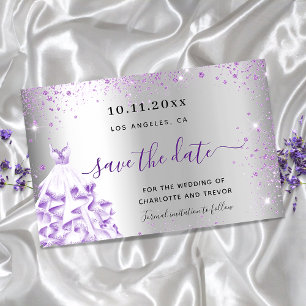 Flyer O orçamento do vestido prateado de roxo salva a da