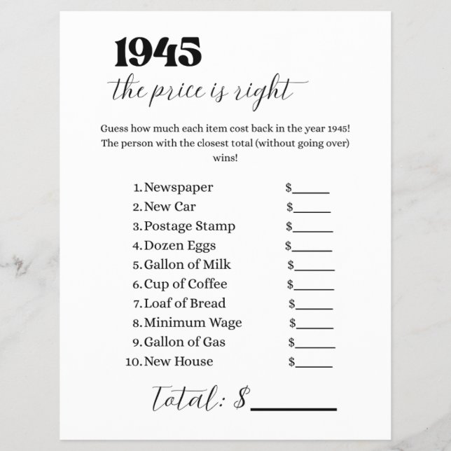 Flyer O preço de 1945 é o jogo certo (Frente)