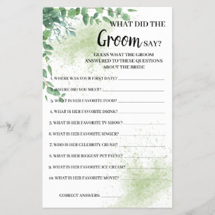 Flyer O que o noivo diz do jogo Eucalyptus Greenery? 