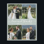 Flyer Obrigados e amor do orçamento Casamento de colagem<br><div class="desc">Elegante, minimalista sábio verde e branco escreveram 4 fotos com colagem personalizada obrigado de casamento que você personalizou barato de baixo orçamento com cartão THIN. ***POR FAVOR, REMOVA PARA BAIXO PARA OBTER MAIS INFORMAÇÕES!*** Na moda modelo de cartões de agradecimentos de casamento com quatro (4) fotos na frente e uma...</div>