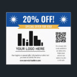 Flyer Oferta especial azul Desconto seu logotipo e códig<br><div class="desc">Folheto de desconto de oferta especial para sua pequena empresa com um banner azul no topo combinado com um banner amarelo menor e fontes brancas em negrito. Folheto de desconto de oferta especial personalizado com seu logotipo,  código QR e texto personalizado.</div>
