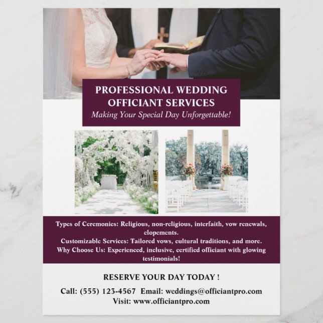Flyer Oficiante de Casamento Moderno (Frente)