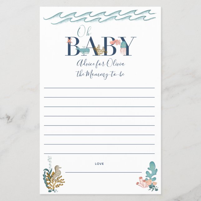 Flyer Oh Bebê sob o mar Chá de fraldas Aconselhamento pa (Frente)