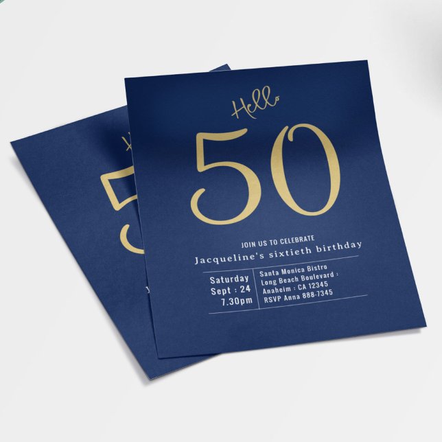 Flyer Olá 50 Orçamento Dourado Azul 50º Convite de Anive (Criador carregado)