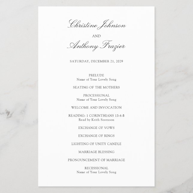 Flyer Old Money Black and White Classic Wedding Program (Frente)