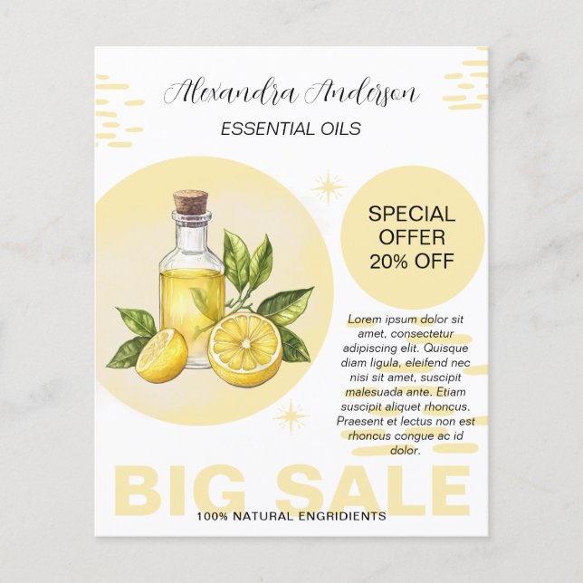 Flyer Óleos Essenciais de Limão com Vegetação Botânica A (Frente)