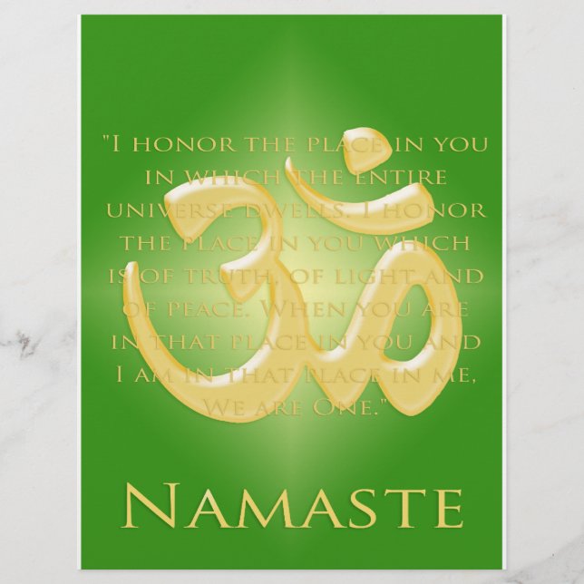 Flyer Om em Verde e Dourado - Namaste (Frente)