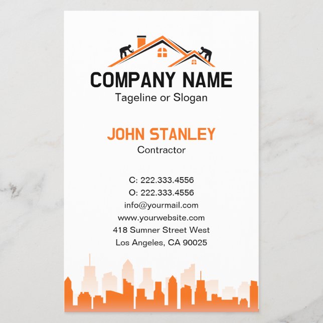 Flyer Orange Cityscape Home Builder Construction (Frente)