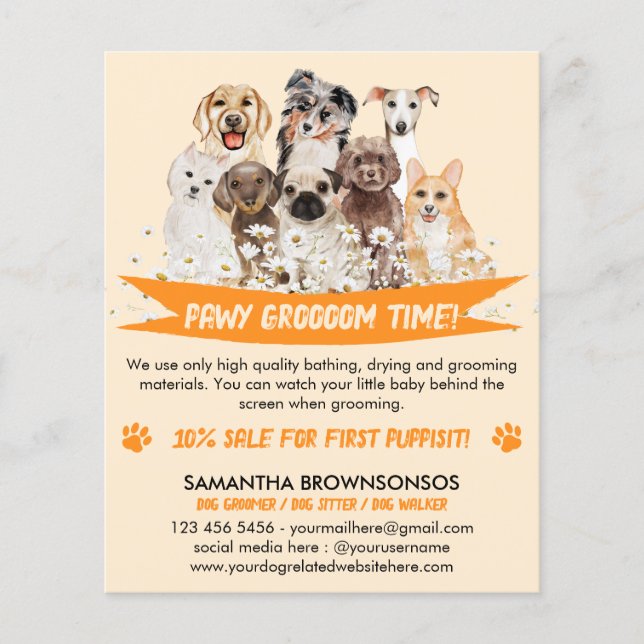 Flyer Orange Daisy Floral Design para Cachorros (Frente)