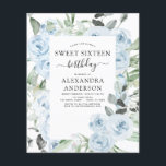 Flyer Orçamento Azul Doce 16 Convite de Aniversário<br><div class="desc">Rosas Florais Azuis e Eucalyptus Botanical Greenery Primavera ou Summer Sweet Sesseis Convites de festas de aniversários - inclui uma bela e elegante tipografia escrita com flores botânicas tropicais modernas e verde para a doce celebração 16.</div>