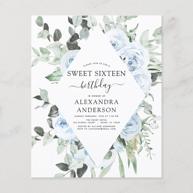 Flyer Orçamento Azul Doce 16 Festas de aniversário (Frente)