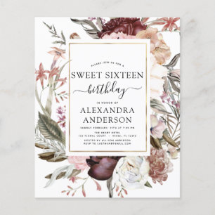 Flyer Orçamento Boho Burgundy Sweet 16 Aniversário Convi