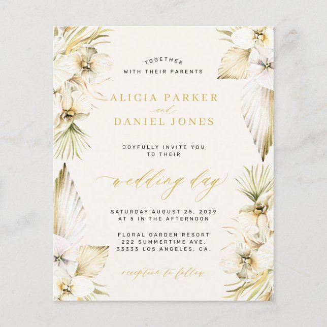 Flyer Orçamento boho elegante orquídea branca casamento  (Frente)