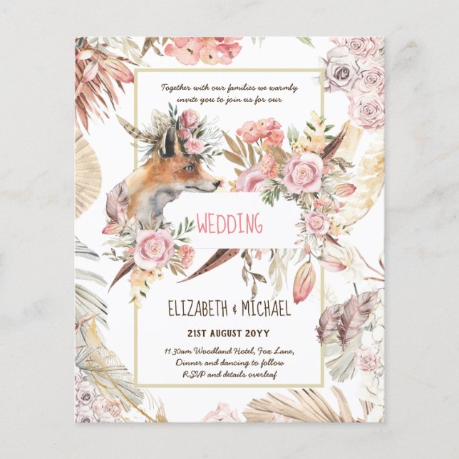 Flyer ORÇAMENTO Boho Floral Raposa Floral Casamento Mode (Frente)