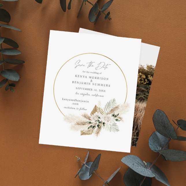 Flyer Orçamento Boho Pampas Grama & Foto Salve a Data (Criador carregado)