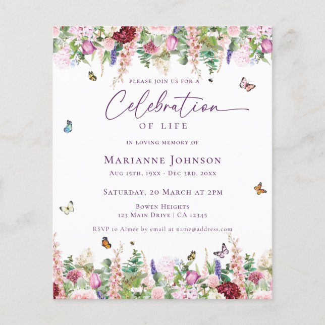 Flyer Orçamento Borboletas Florais Celebração da Vida (Frente)