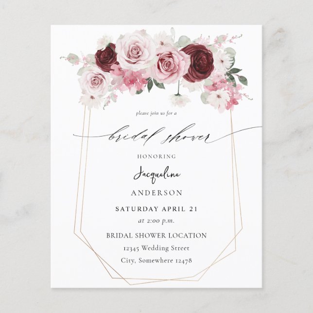 Flyer Orçamento Borda Borda e Rosa Ele Chá de panela Flo (Frente)