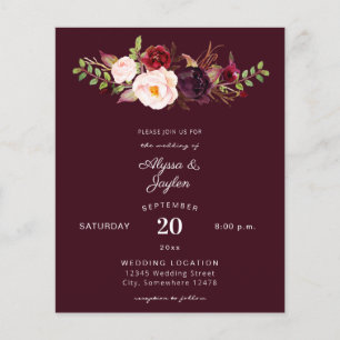 Flyer Orçamento Borgonha Marsala Floral Burg Wedding Fl
