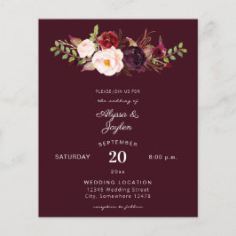 Flyer Orçamento Borgonha Marsala Floral Burg Wedding Fly
