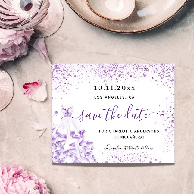 Flyer Orçamento branco de quinceanera para violeta salva (Criador carregado)