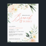 Flyer orçamento Brunch & bolhas verde pêssego aquarela<br><div class="desc">orçamento Brunch & bolhas verde e pêssego convite de casamento floral de chuveiro de noiva em aquarela. Parte de uma coleção.</div>