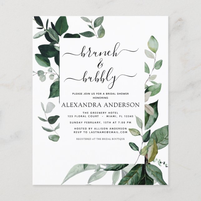 Flyer Orçamento Brunch e Chá de panela Greenery (Frente)