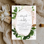 Flyer Orçamento Brunch e Chá de panela Greenery<br><div class="desc">Budget Brunch and Bubble Champagne Greenery Botanical Watercolor e Rosa Dourado - Blush Pink Geométrico Spring Wedding em fundo branco - inclui uma bela e elegante tipografia de roteiro com folhas botânicas modernas e verde para a festa especial Bride Be.</div>