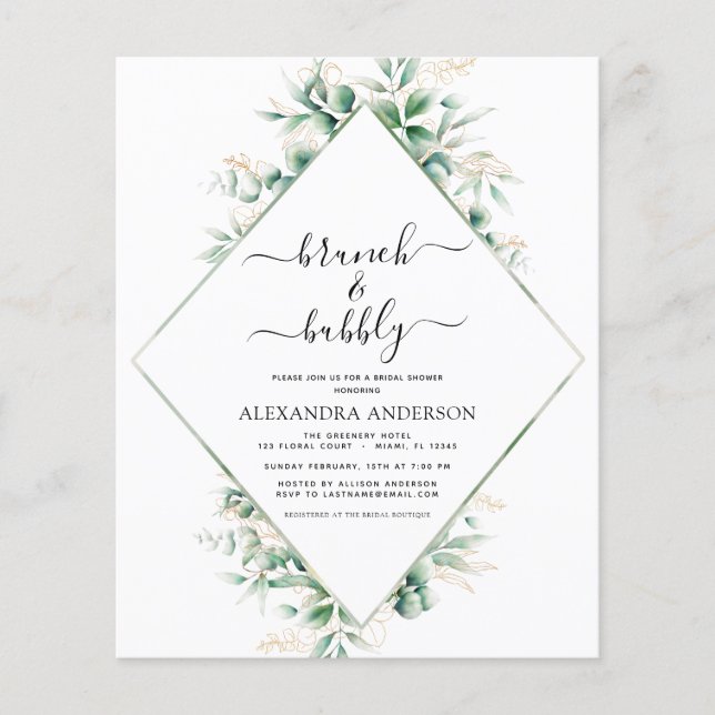 Flyer Orçamento Brunch e Chá de panela Greenery (Frente)