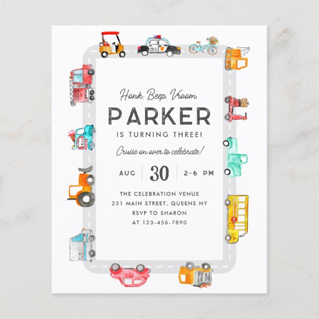 Flyer Orçamento Carros Ruas Crianças Transporte Aniversá (Frente)