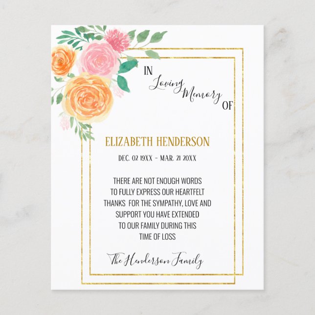 Flyer Orçamento/Cartões de agradecimentos em memória de  (Frente)