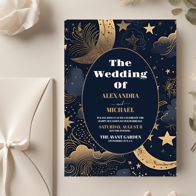 Flyer Orçamento Casamento Celestial Azul Meia-Noite Dour (Criador carregado)