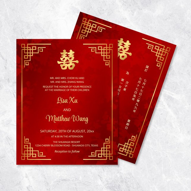 Flyer ORÇAMENTO | Casamento Dourado BILINGUAL Red Chines (Criador carregado)
