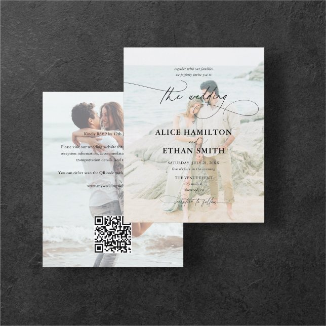 Flyer Orçamento Casamento Elegante Script 2 Foto QR Code (Criador carregado)