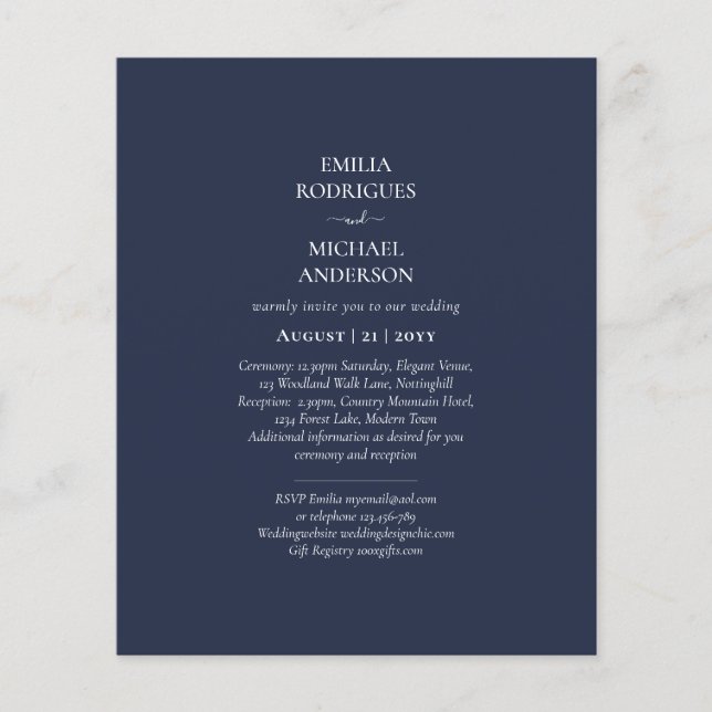 Flyer ORÇAMENTO Casamento Monocromático Azul Marinho (Frente)