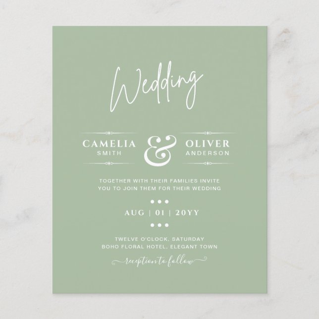 Flyer ORÇAMENTO Casamento Sage Verde Maçã Monocromático  (Frente)