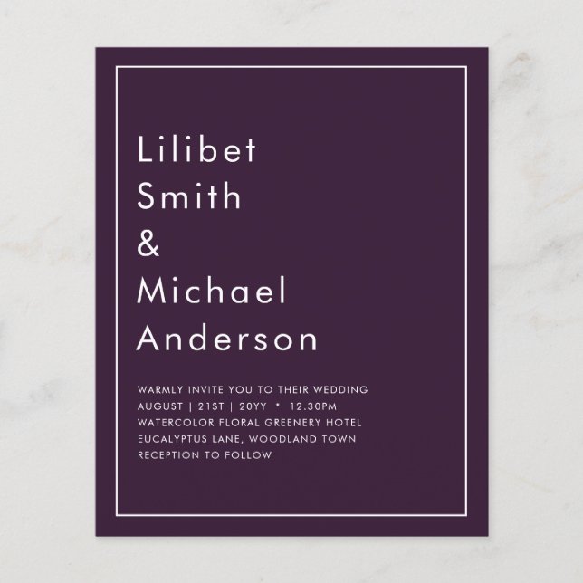 Flyer ORÇAMENTO Casamento TINTA ROXA Monocromático Simpl (Frente)