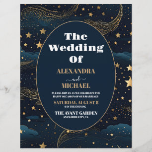 Flyer Orçamento Celestial Crescente Lua Dourado Casament