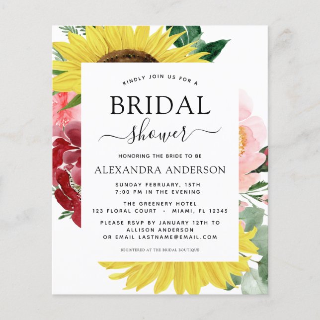 Flyer Orçamento Chá de panela de girassol Floral (Frente)