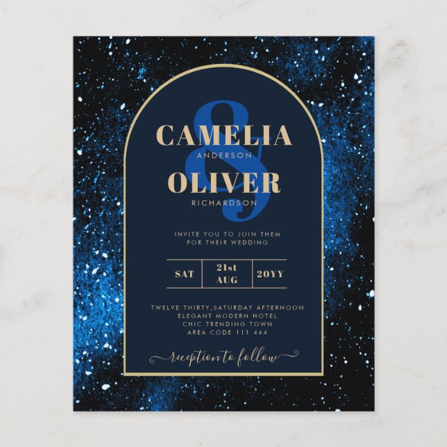 Flyer ORÇAMENTO Convite de Casamento Azul Naval Dourado  (Frente)