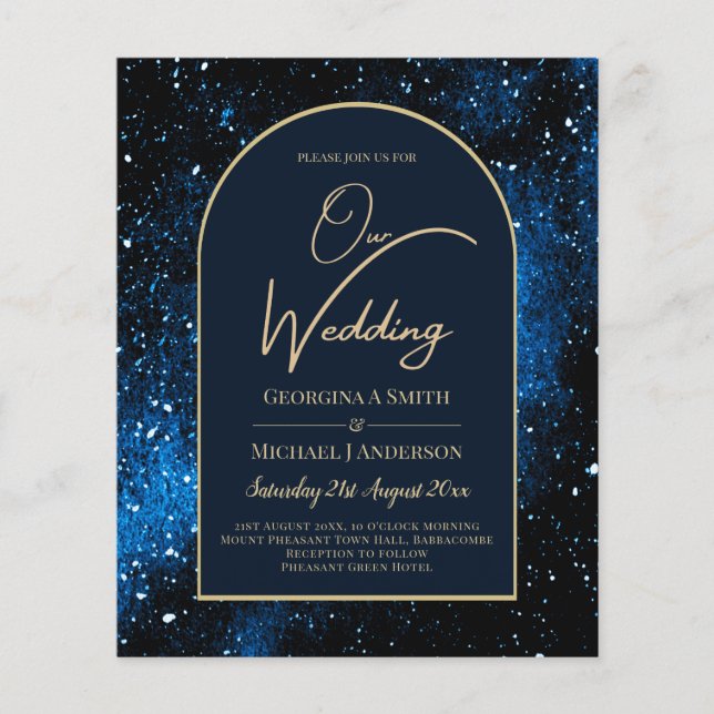 Flyer ORÇAMENTO Convite de Casamento Azul Naval Dourado  (Frente)