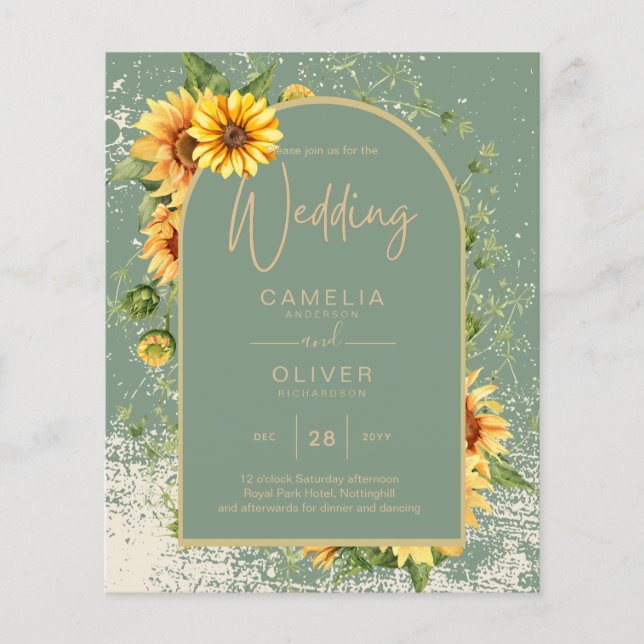 Flyer ORÇAMENTO Convite de casamento de girassol CÓDIGO  (Frente)