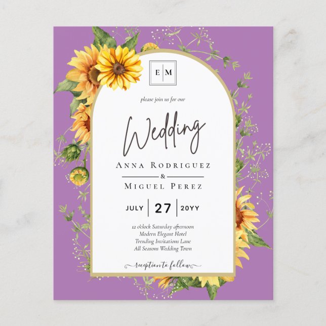 Flyer ORÇAMENTO Convite de Casamento Girassóis Código QR (Frente)
