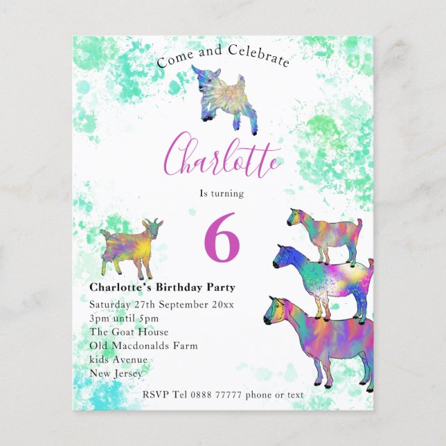 Flyer Orçamento da festa de 6º aniversário das cabras (Frente)